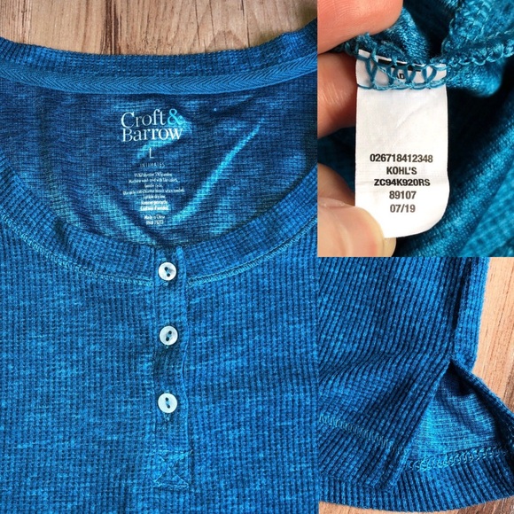 CROFT & BARROW Intimate Henley Top Shirt 3 Button Large Blue Women’s - Picture 6 of 16
